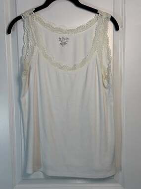 Chico's Ribbed Lace-Trimmed Scoop Neck Tank Top White Size 2